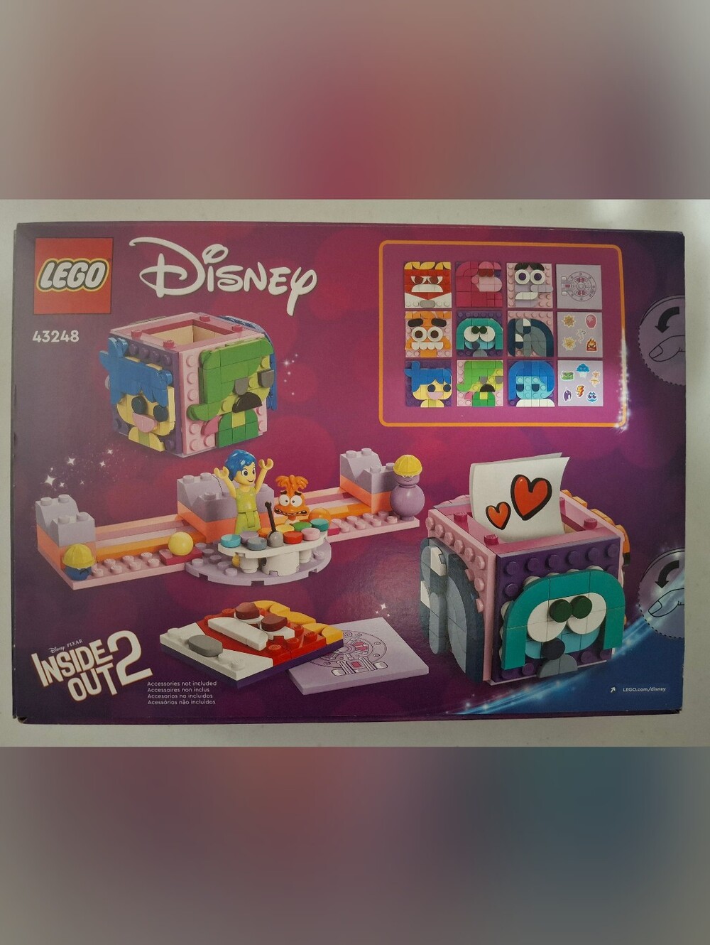 NWT Disney LEGO Inside Out 2 Building Cube Playset - Pink, Purple, Green & Blue